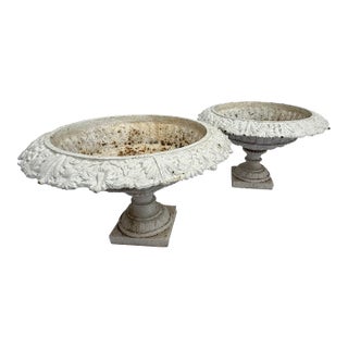 1940s French Low Cast Iron Planters - A Pair For Sale