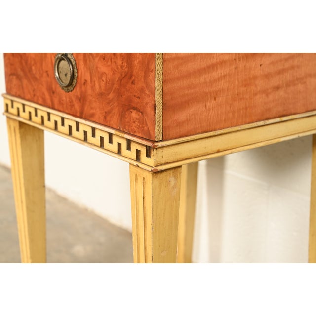 Romweber Style French Regency Louis XVI Burl Wood and Parcel Painted Three-Drawer Bedside Chest, Circa 1940s For Sale - Image 11 of 16