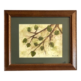 Original Watercolor Painting of Tree Branch and Leaves - Signed and Framed For Sale