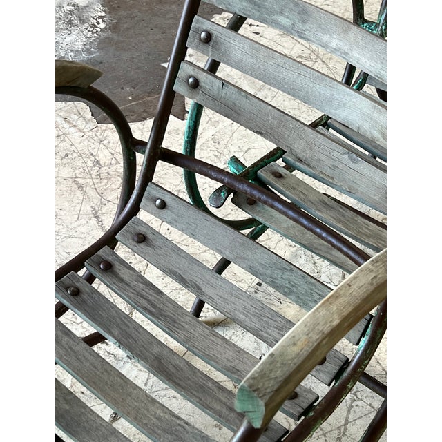 French Antique French Wood and Metal Bouncer Garden Chairs - Set of 6 For Sale - Image 3 of 10