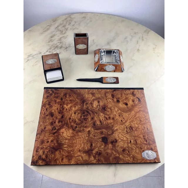 Desk Set in Walnut, Silver and Crystal, Italy, 1980s, Set of 5 For Sale - Image 11 of 11