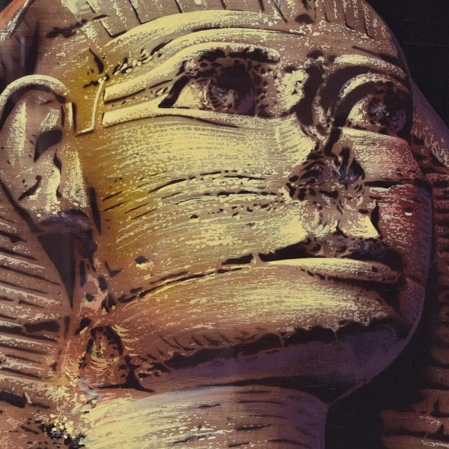 1990s 1996 Egyptian Sphinx on Papyrus Original Signed Painting by Monsef Labib For Sale - Image 5 of 10