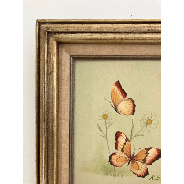 Vintage Butterfly Painting by R. Stone -- Mid-Century Oil on Canvas, Framed For Sale - Image 4 of 7