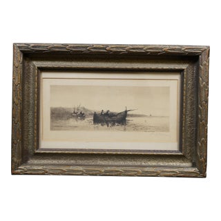 Antique James Calahan Signed Maritime Sailboat Seascape Etching After Boulanachi For Sale