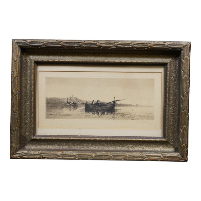 Antique James Calahan Signed Maritime Sailboat Seascape Etching After Boulanachi For Sale