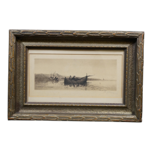 Antique James Calahan Signed Maritime Sailboat Seascape Etching After Boulanachi
