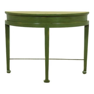 Bausman Distressed Green Finish Demi Lune Table For Sale