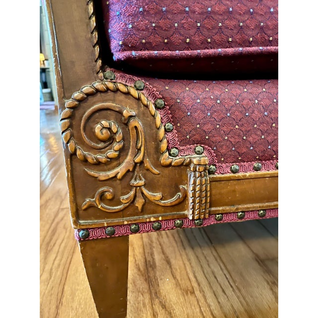 Wood Antique Early 20th Century Hardwood Framed Burgundy Sofa For Sale - Image 7 of 8