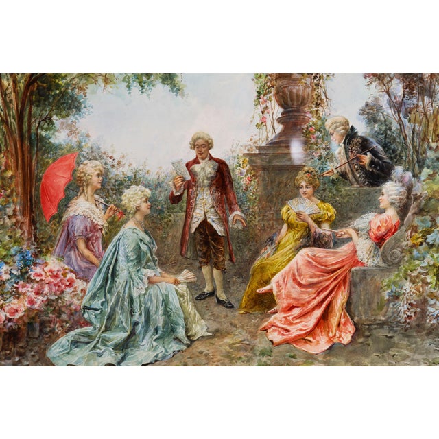 Martinetti, The Garden Music Recital, 19th Century, Antique Watercolour, Framed For Sale - Image 4 of 13