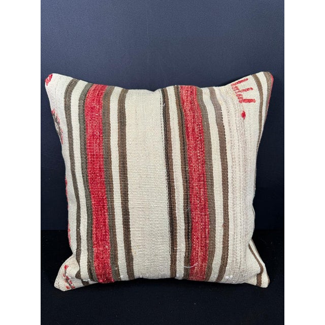 Turkish Hemp Pillow Cushion Natural Beige Red Cushion Cover 20"x20" For Sale - Image 4 of 4