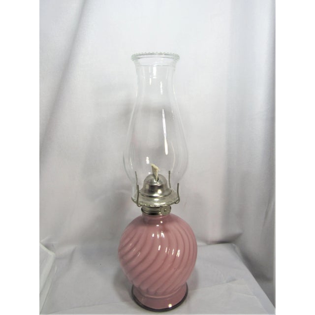 Mid Century Kaadan Pink Swirl Glass Oil Lamp For Sale - Image 12 of 12