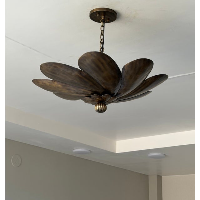 Antique Brass Floral Pendant Light Fixture, Handmade Flower Ceiling Light For Sale - Image 6 of 12