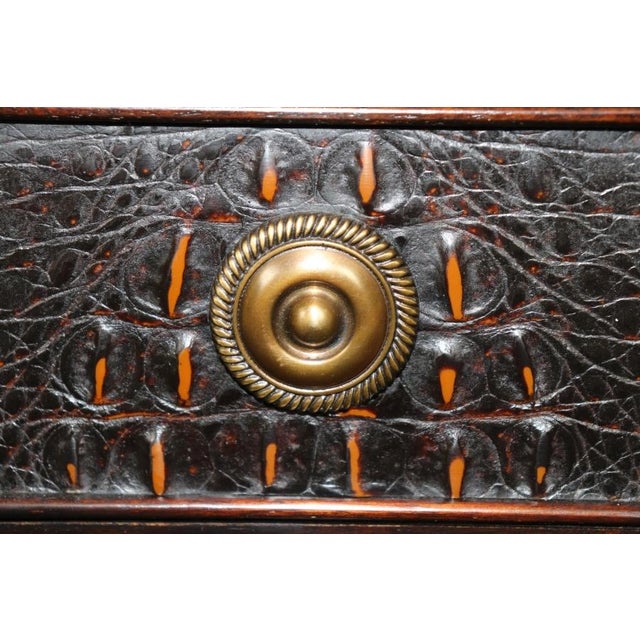 Animal Skin Louis XV Style Marble Top Faux Alligator Théodore Alexander Commode For Sale - Image 7 of 13