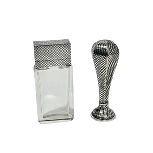 Niello Silver Wax Seal Stamp and Rectangular Niello and Crystal Scent Bottle, Set of 2