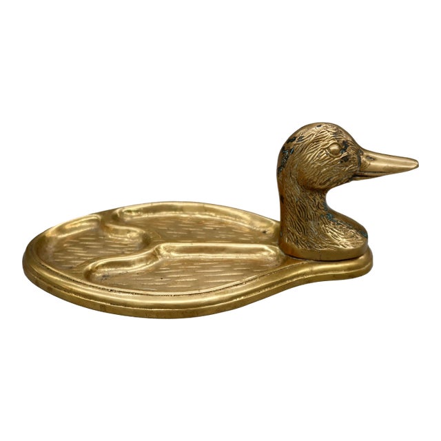 Vintage Brass Mallard Duck Valet Tray — Figural Desk Accessory For Sale