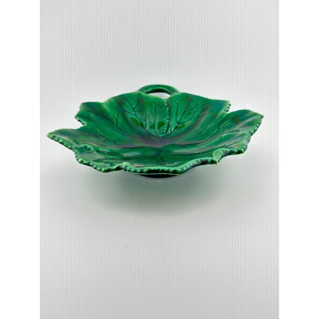 Late 19th Century Antique Leaf Majolica Footed Dish For Sale - Image 5 of 11