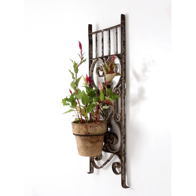 Vintage Spanish Revival Wrought Iron Wall Planter Sconce For Sale - Image 6 of 16