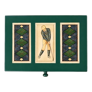 Vintage Golf Motif Cedar Desktop Tabletop Humidor Storage For Sale