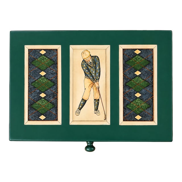 Vintage Golf Motif Cedar Desktop Tabletop Humidor Storage For Sale