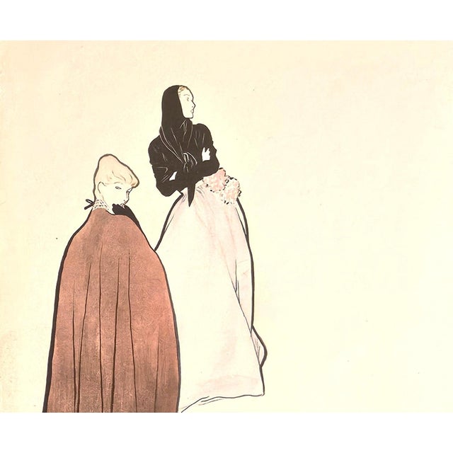 This 1947 French Mid-Century fashion print by Rene Gruau is perhaps the most exemplory example of Rene Gruau's master...
