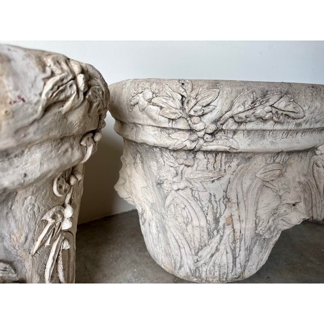 Beige Vintage Palm Beach Neoclassical-Style Cement Planters With Lion Head Relief - Set of 3 For Sale - Image 8 of 12