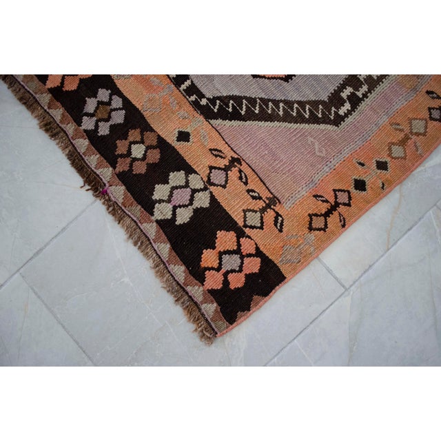 Vintage Turkish Handmade Runner Rug Tribal Design Kilim Organc Wool Hallway Rug Stair Runner - 3′6″ × 12′6″ For Sale - Image 10 of 11