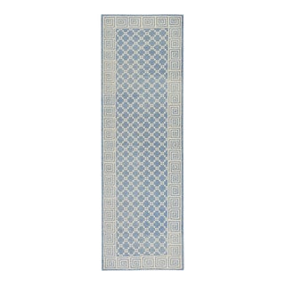 Early 21st Century Blue Handwoven Turkish Oushak Runner 3'9" X 11'10" For Sale