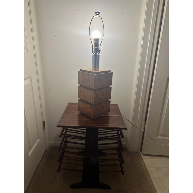 Mid 20th Century Mid-Century Modern Brutalist Stacked Wood Block Table Lamp Base For Sale - Image 5 of 8