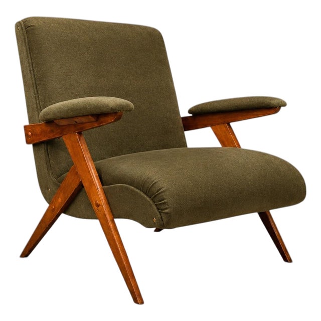 José Zanine Caldas “Z” Armchair in Pau Marfim and Olive Mohair, Brazil, 1950s For Sale