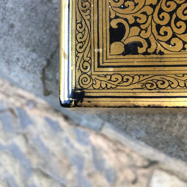 Burmese Vintage Black Lacquer and Gold Long Box For Sale In Sacramento - Image 6 of 9