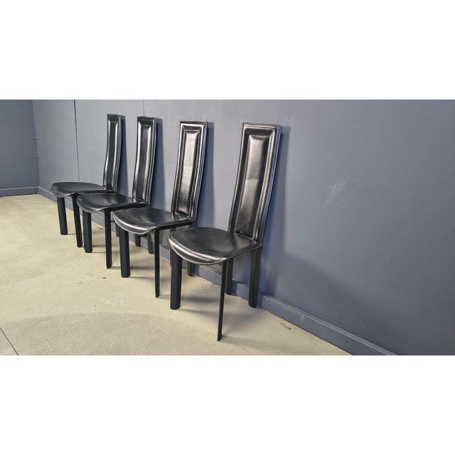 Vintage Black Leather Dining Chairs, 1980s, Set of 4 For Sale - Image 10 of 17