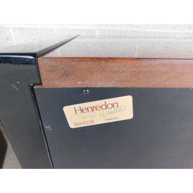 Henredon Modern Contemporary Black Lacquer Exotic Wood Nightstands a