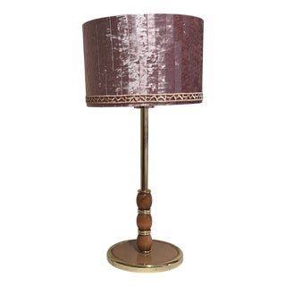 Vintage Table Lamp with Brass Base and Handmade Fabric Shade from Lamplove, 1970s For Sale