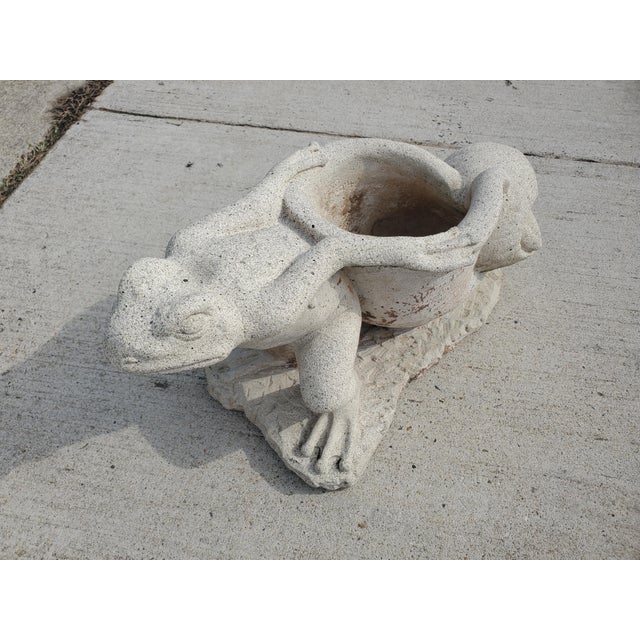 Sculpture Materials 1980s Whimsical Outdoor Cast Stone Planter of Frog Pulling a Snail Shell For Sale - Image 7 of 11