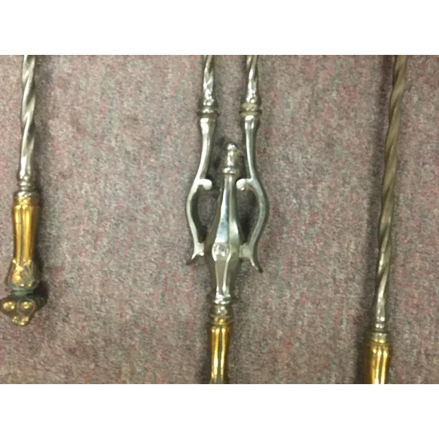 Metal Antique 19th Century English Steel & Brass Mounted Fireplace Tools - Set of 3 For Sale - Image 7 of 13