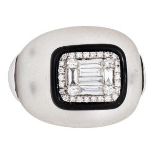 Rock Crystal Diamond Dome Ring Estate 18k White Gold Sz 6.5 Cocktail Jewelry