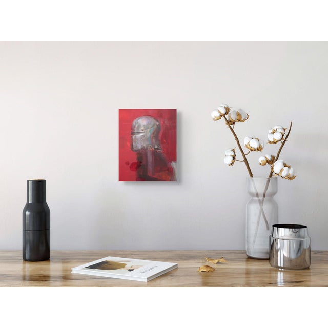 Early 21st Century Allude to the Cross of St. Andrew by Elena Burykina | Oil on panel Helmet against a red background For Sale - Image 5 of 5