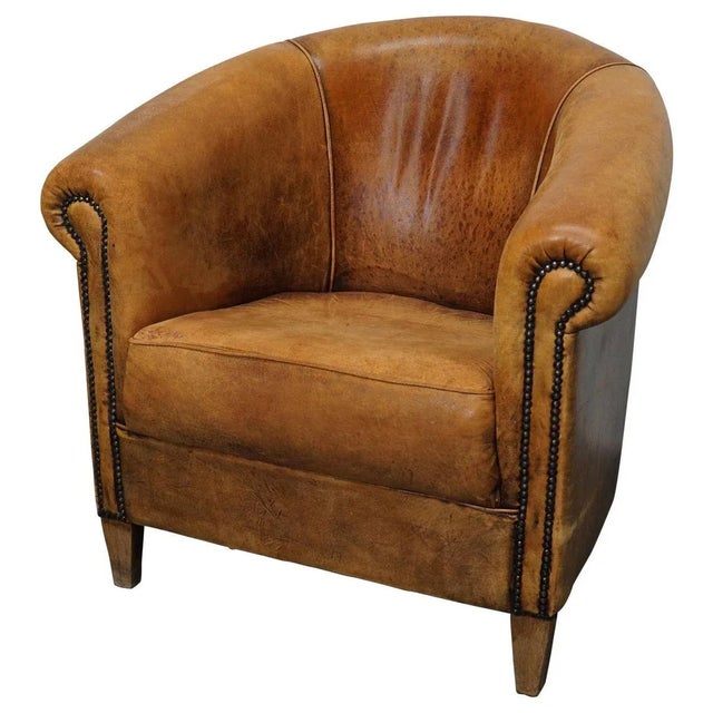 Vintage Dutch Cognac Colored Leather Club Chair For Sale - Image 15 of 15