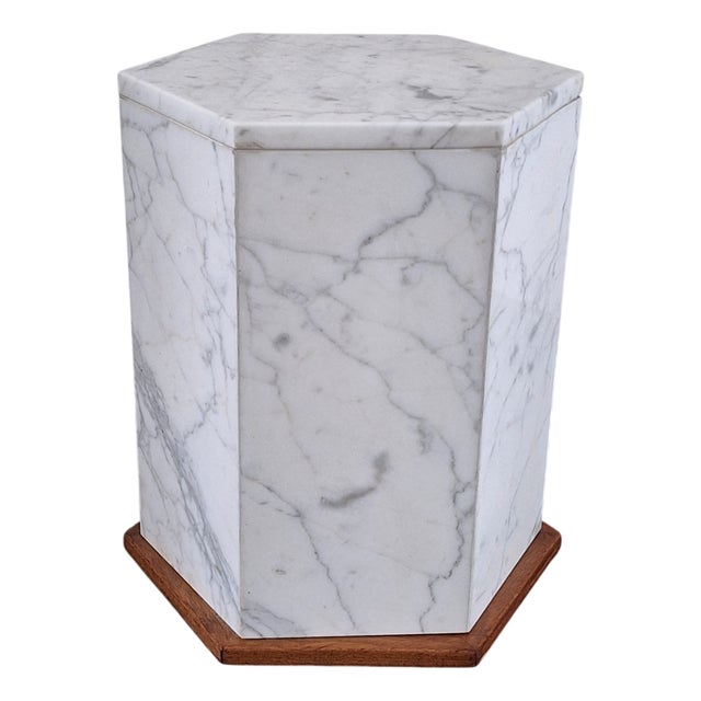 Italian Hexagonal Carrara Marble Monolith Pedestal Side Table, 1990s For Sale