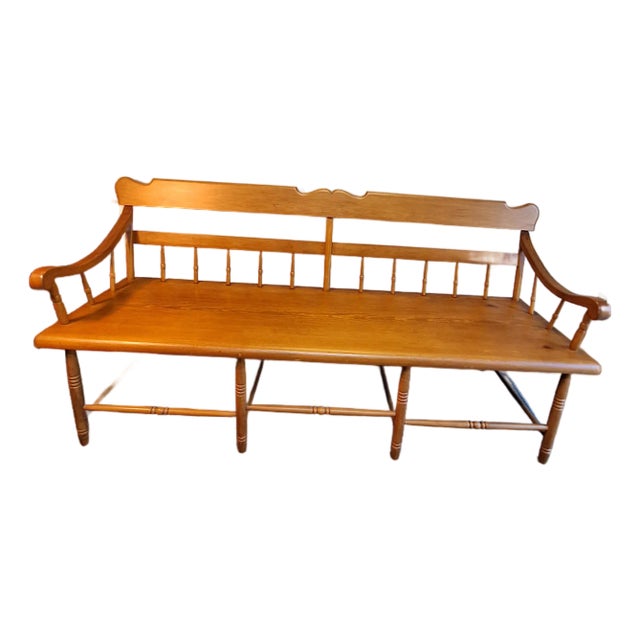 Antique American Colonial Spindle Back Bench For Sale