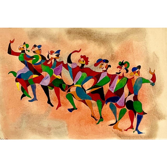 Paper Moi Ver (Moshe Raviv Vorobeichic)Bauhaus Moshe Raviv Moi Ver Abstract Dancing Painting Lithuanian Israeli Modern For Sale - Image 7 of 9