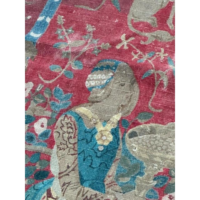 Antique French Screen Printed Tapestry Lady and Licorn, 1950s For Sale - Image 13 of 18