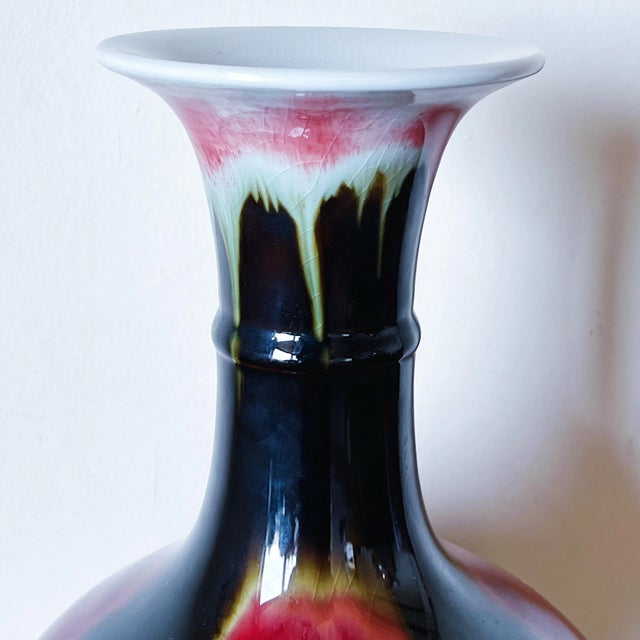 Mid-Century Chinese Porcelain Vase in Antique Ox-Blood, Black and Green Flambe Glaze For Sale - Image 4 of 7