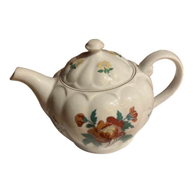 Laura Ashley 1970s Vintage English Tea Pot Floral on White Ceramic For Sale