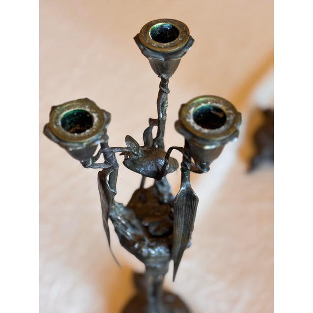 Auguste Nicholas Cain Art Nouveau Bronze Bird in Nest Candelabra by Auguste Nicolas Cain, 1880’s For Sale - Image 4 of 12