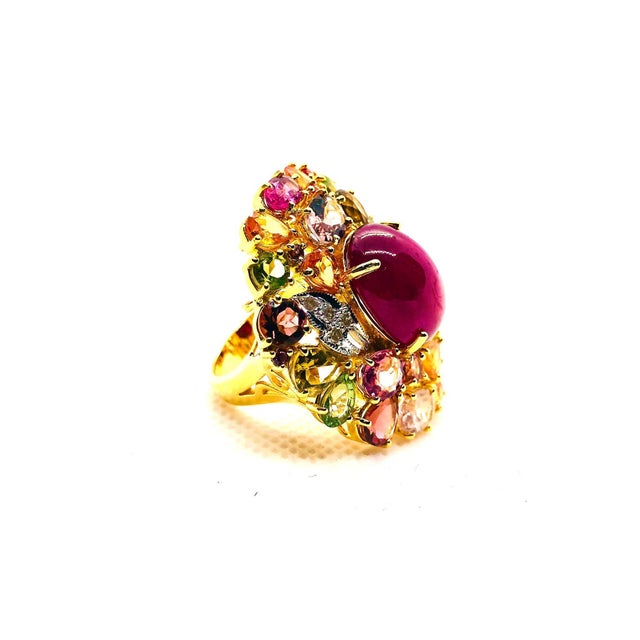 Bochic “Orient” Vintage Ruby, Diamond & Multi Sapphire Ring Set In 18K Gold & Silver For Sale - Image 10 of 10