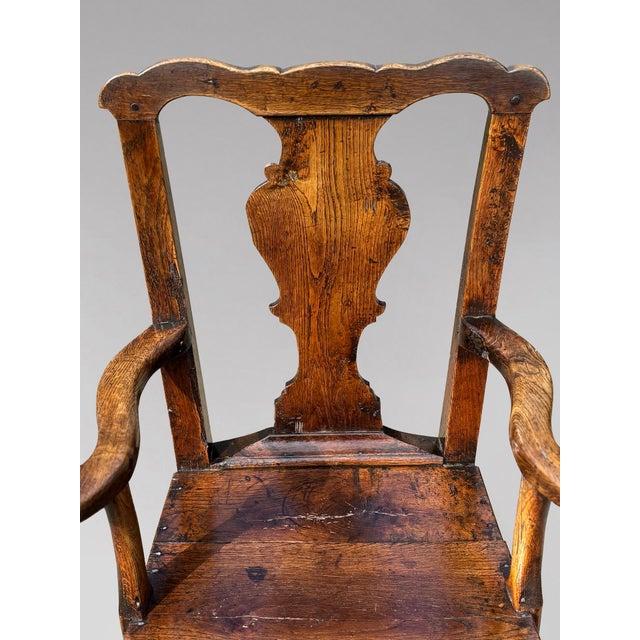 Brown Antique Georgian Oak Armchair, 1760 For Sale - Image 8 of 10