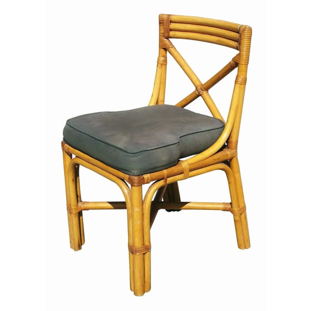 1950s Restored Mid-Century Rattan Table With Chairs Dining Set of 5 For Sale In Los Angeles - Image 6 of 7