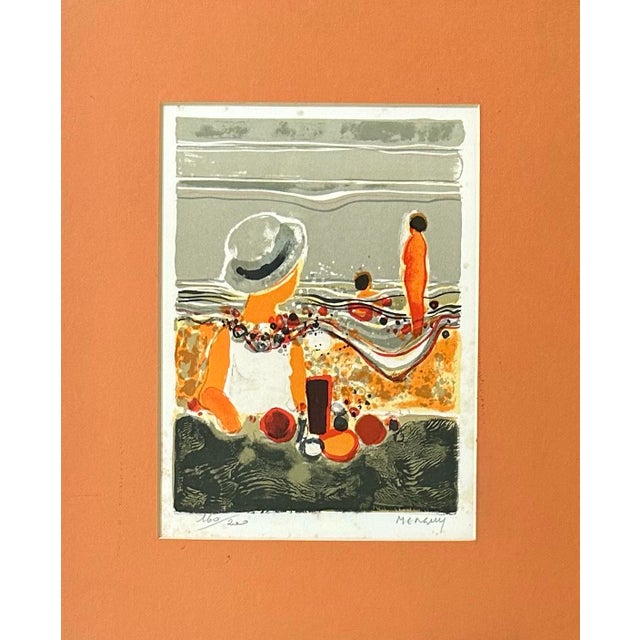 Vintage Mid Century Abstract Impressionist Lithograph of People on Beach For Sale - Image 4 of 8