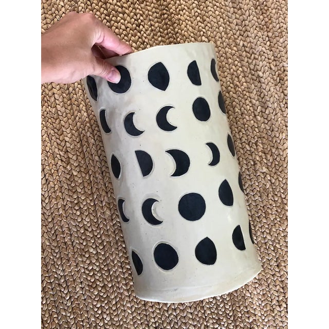 Large Moon Phase Ceramic Container Hand-built Ceramic Vase/Container/Trash Can Silver Black, Sgraffito Magical, mystical...